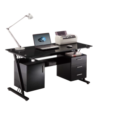 Secretária para Computador - Metal + Vidro + Gavetas 150x70x76 cm - Preta