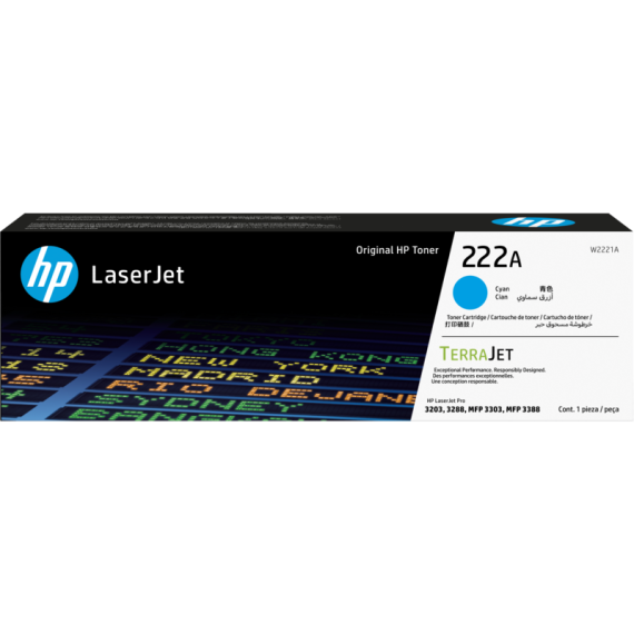 HP Toner W2221A 222A LJ3203/3288/MFP3303/3388 (1,200 PAGS) - Ciano