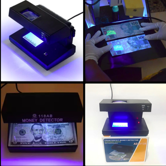 Detector de Notas Falsas Portátil com Utravioleta UV