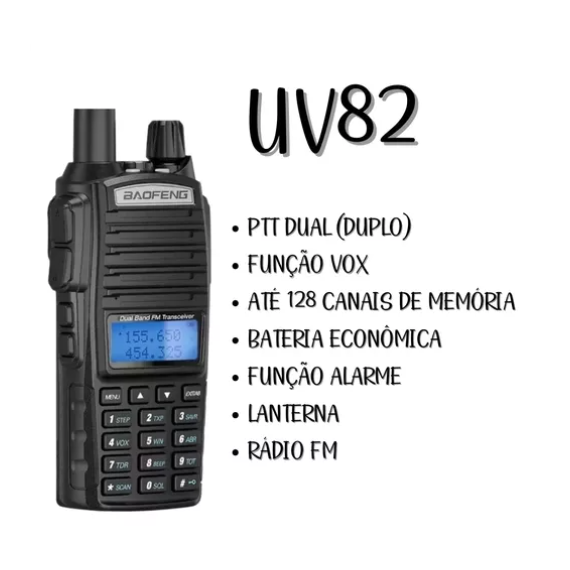Kit 2 Rádios Ht Baofeng Comunicador Uv-82 10w Vhf_uhf_Fm