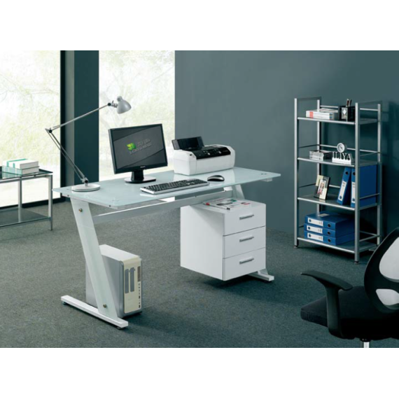 Secretária  para Computador - Metal + Vidro + Gavetas 140x70x76 cm - Branca