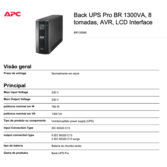 Manual da UPS APC 1300 BR LI
