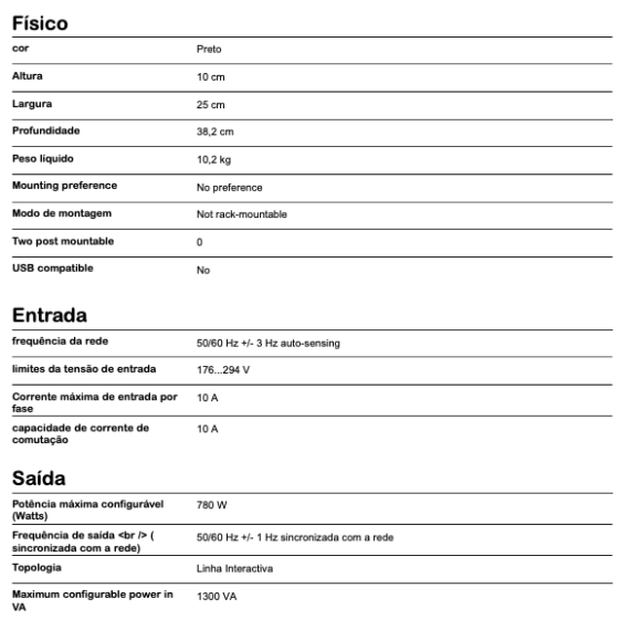 Manual da UPS APC 1300 BR LI