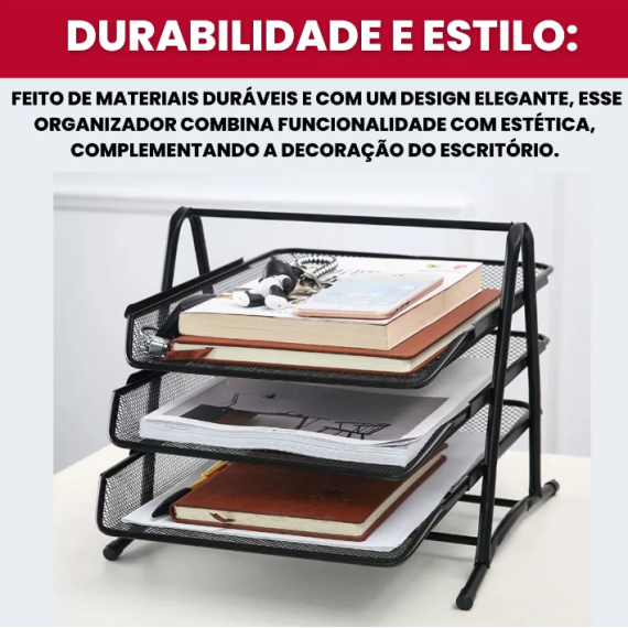Bandeja para Arquivo de Documentos com 3 Divisórias "Deli" - Preta