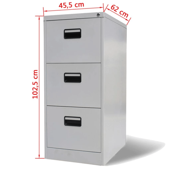 Armário de Arquivo de Aço com 3 gavetas - Cinza