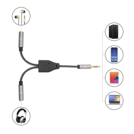 Adaptador áudio estério 3.5 (macho) para 2x3.5 (fêmea)