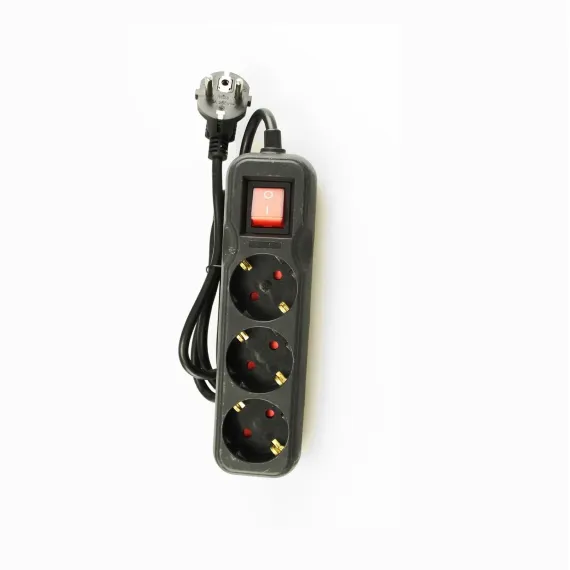 Bloco Tomada Tripla 3 Metros com Interruptor Preta