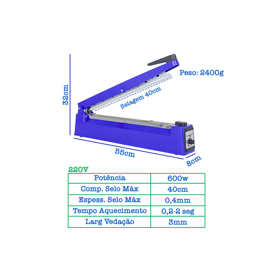 Seladora Manual Metal Portátil PFS-40cm 220V