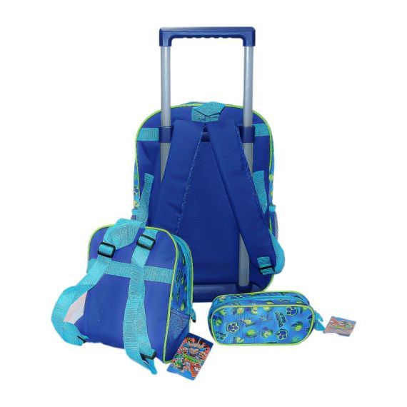 Trolley Mochila Dogs Radicais Com Lancheira e Estojo Azul